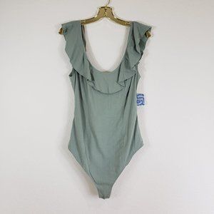 Free People ruffled sleeveless blue bodysuit